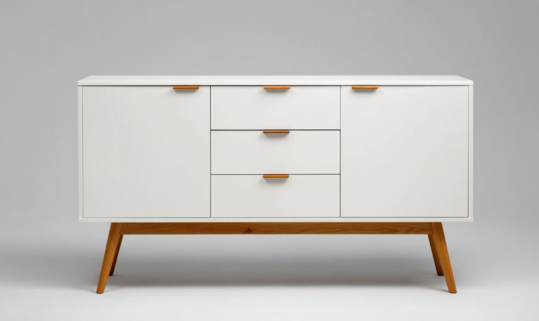 Sideboard für den Wohnbereich aus MDF mit Holzbeinen 120 x 40 x 80