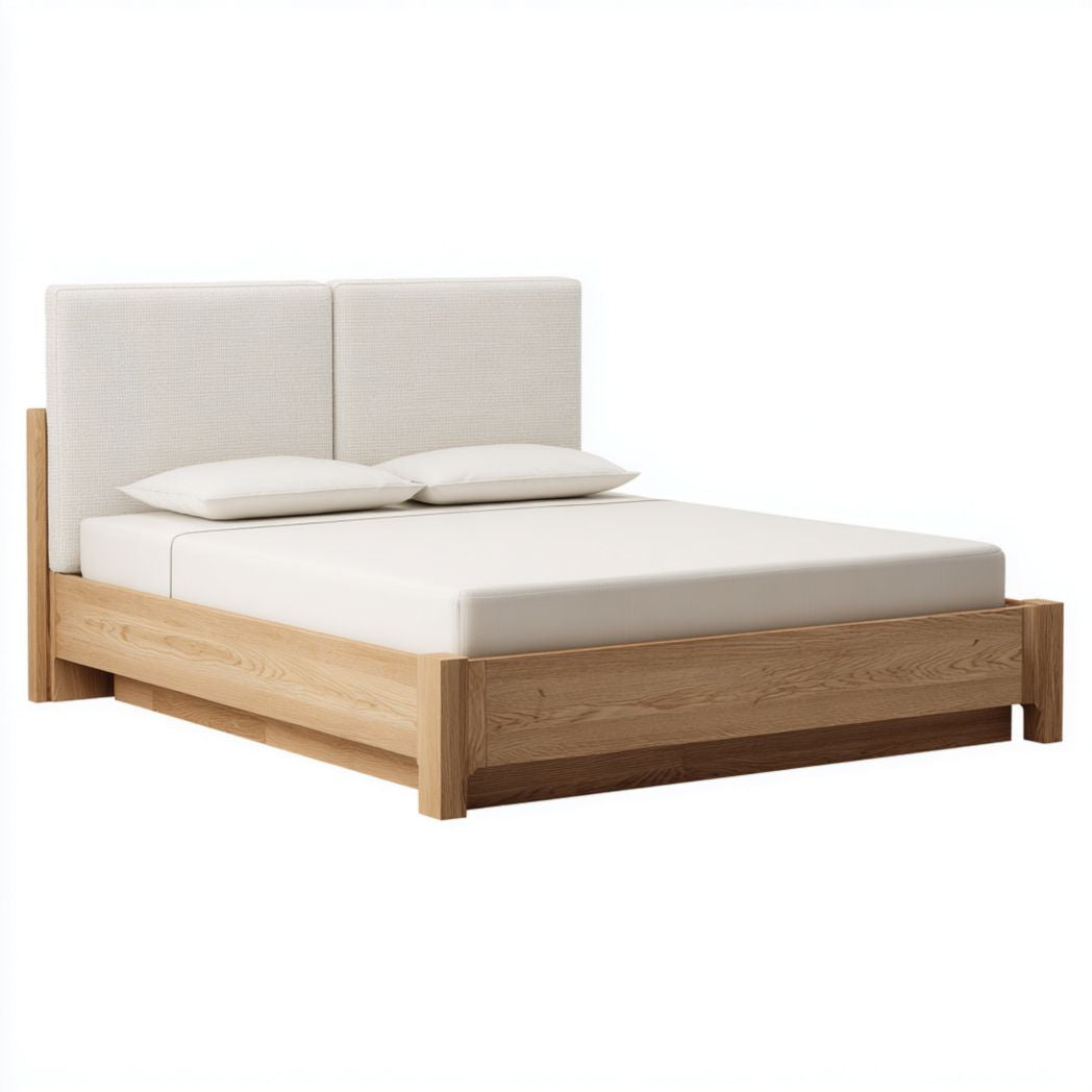Schlafzimmerbett mit Kopfteil aus Holz und Stoff-200 x 160 x 100